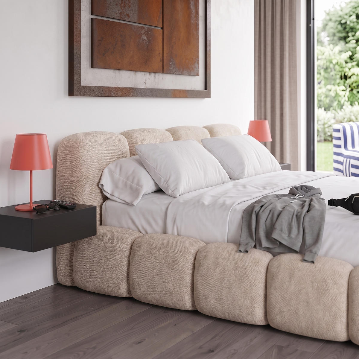POLSTERBETT SUENO 180x200 cm in Creme, gepolstertes Kopfteil, Metalllattenrost, Bettkasten, Chenille-Stoff - Creme/Naturfarben, Holz/Textil (180/200cm) - Muffo