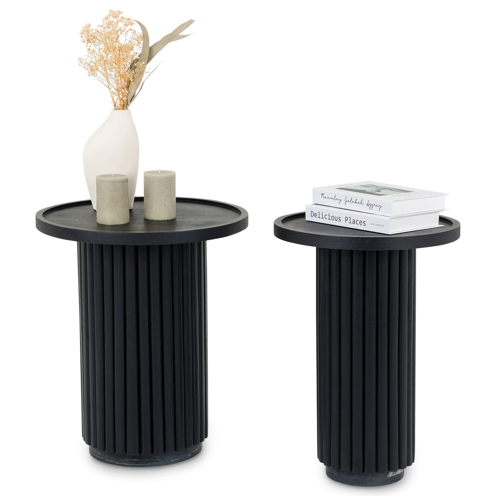 COUCHTISCHSET SARDA 2er Set schwarz - Schwarz, Naturmaterialien/Holz (46/46/53cm) - IDIMEX