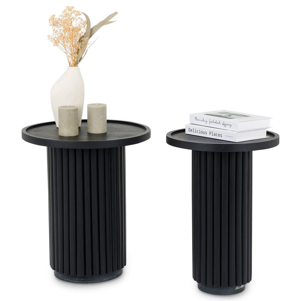 COUCHTISCHSET SARDA 2er Set schwarz - Schwarz, Naturmaterialien/Holz (46/46/53cm) - IDIMEX