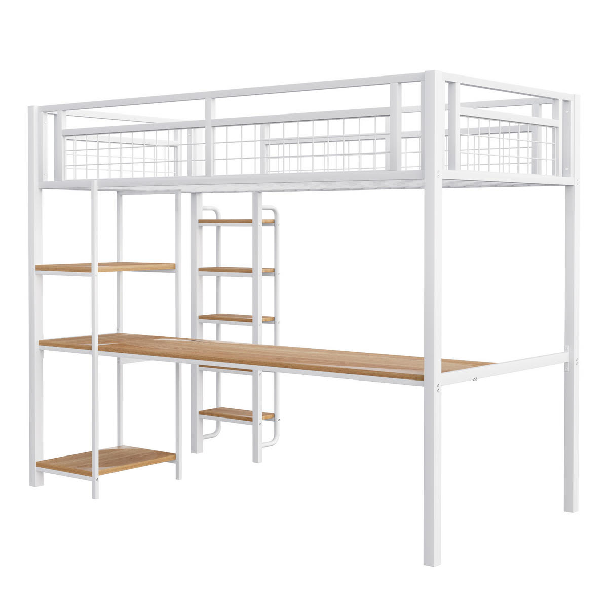 HOCHBETT aus Metall 90x200 cm in Weiß mit Tisch & Regalen - Weiß, Metall (90/200cm) - Modfu