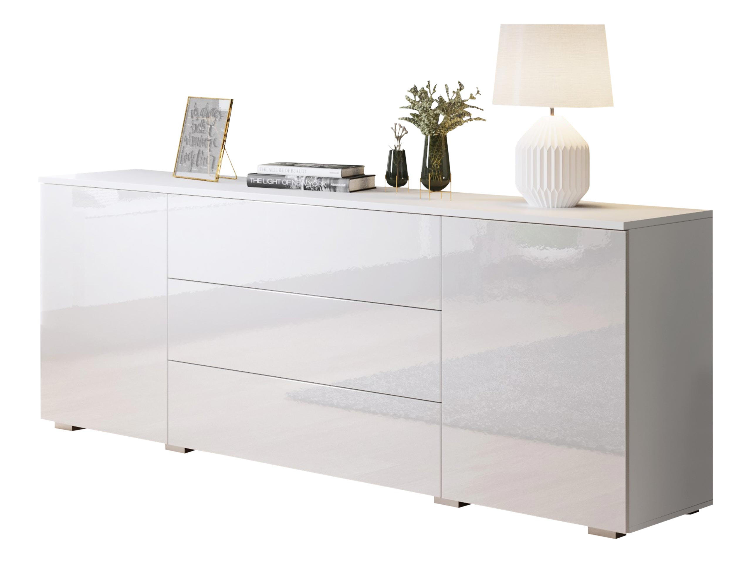 Mirjan24 Kommode Weiß, Weiß Hochglanz 150x68x39 cm