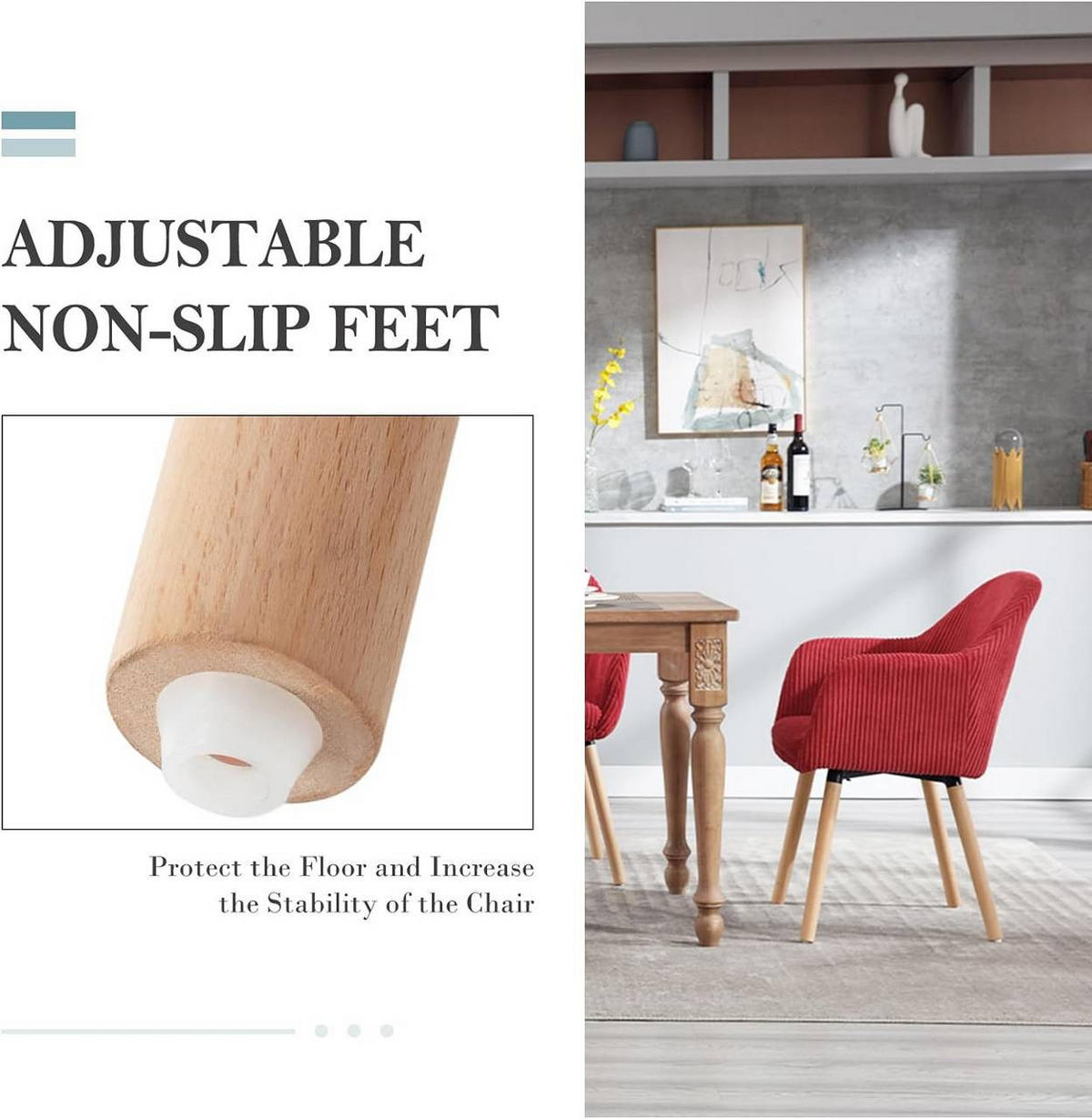 ESSZIMMERSTUHL 2er Set Polsterstuhl, Cord, Holzbeine, Rot - Eichefarben/Rot, Holz/Kunststoff (55.5/83.5/56.5cm) - Woltu