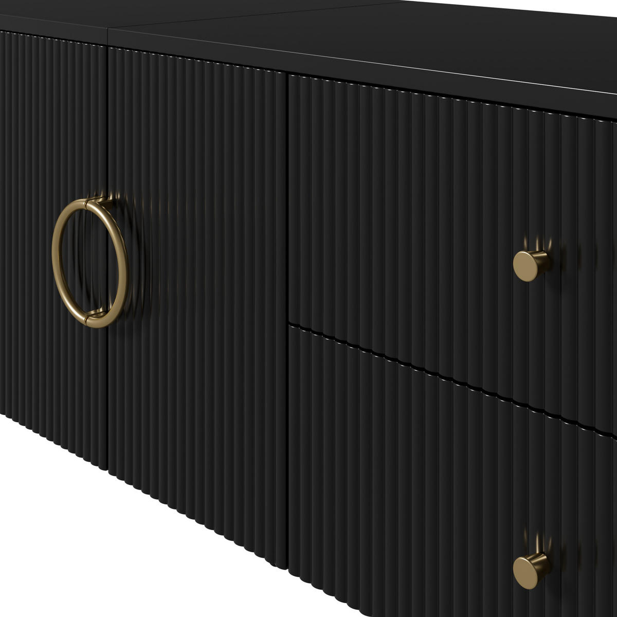 TV-LOWBOARD 180 x 40 x 53 cm aus MDF, Wellenfront, 2 Türen, Schubladen, Metallfüße, Schwarz - Schwarz, Holzwerkstoff (180/53/40cm)