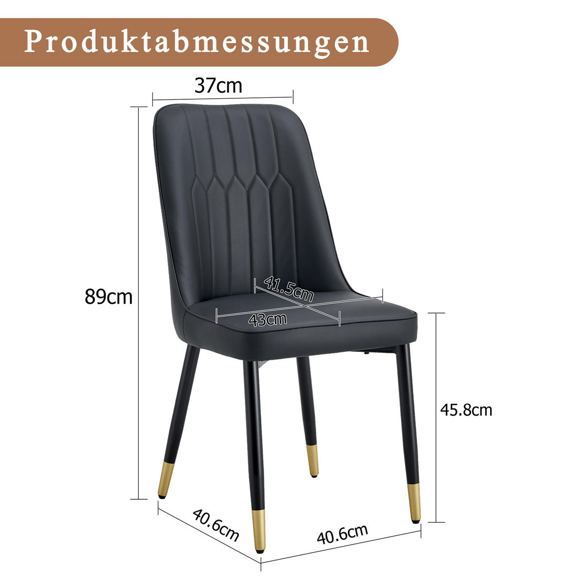 STUHL-SET DE-36511 2 Stück mit PU-Bezug und Metallbeinen Schwarz - Schwarz, Metall (41.5/89/43cm) - ComfortXL