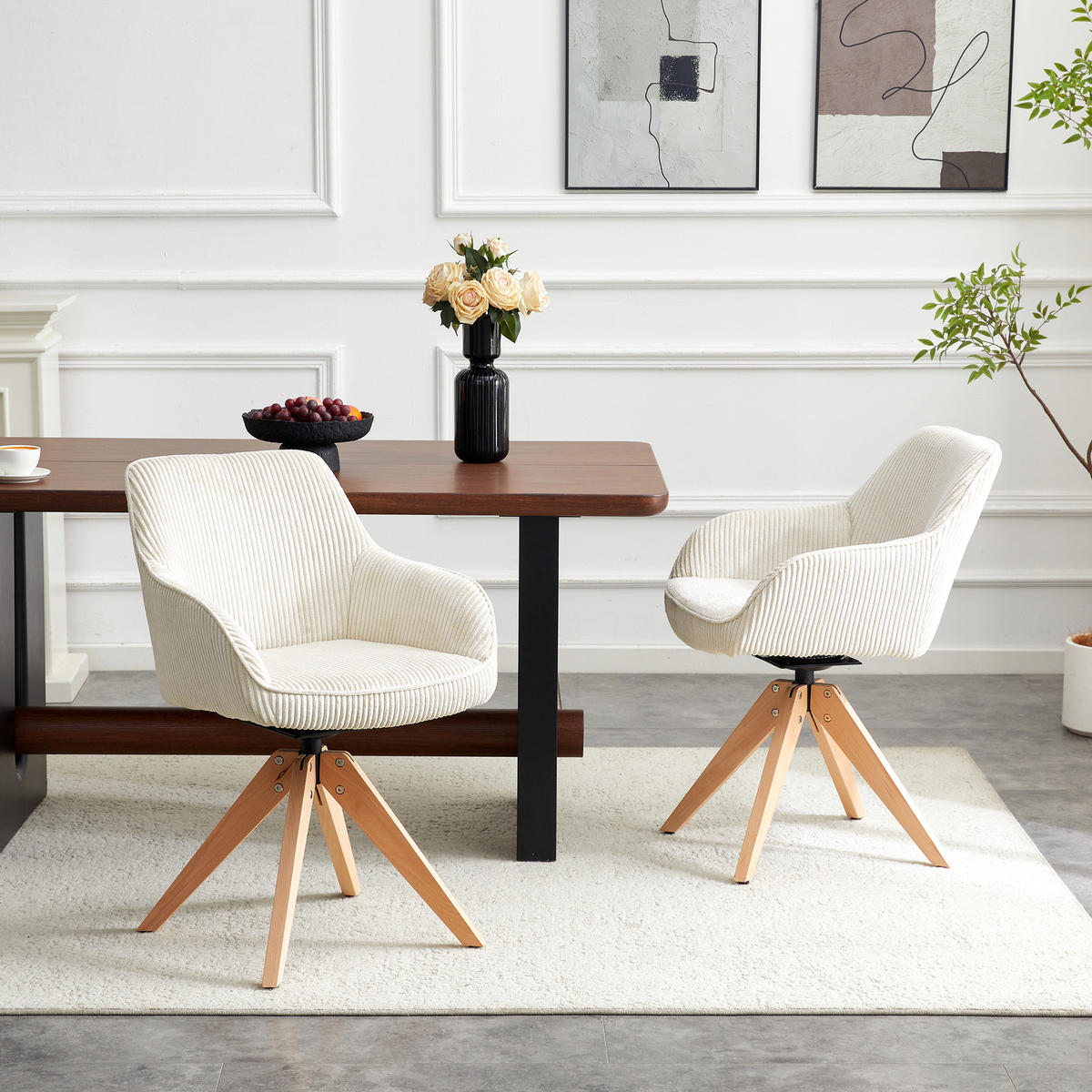 ARMLEHNSTUHL-SET DE-36619 2 Stück mit Massivholzbeinen Creme - Creme, Holz (44/84/56cm) - ComfortXL