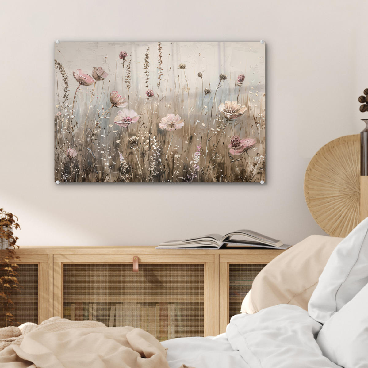 ACRYLGLASBILD Blumen - Rosa - Modern - Beige 60x40 cm - Beige, Glas (60/40cm) - MuchoWow