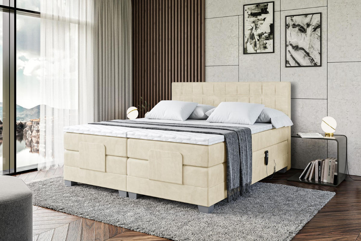 BOXSPRINGBETT elektrisch verstellbar mit 2 Matratzen H4/Taschenfederung OSTO EL 200 x 200 Beige - Beige, Holzwerkstoff (207/200cm) - ALTDECOR