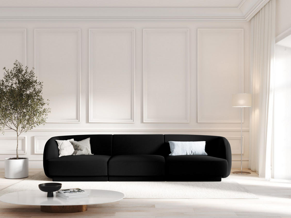 SOFA Miley aus Samt schwarz 3 Sitzplätze - Schwarz, Textil (90/70/255cm) - Micadoni
