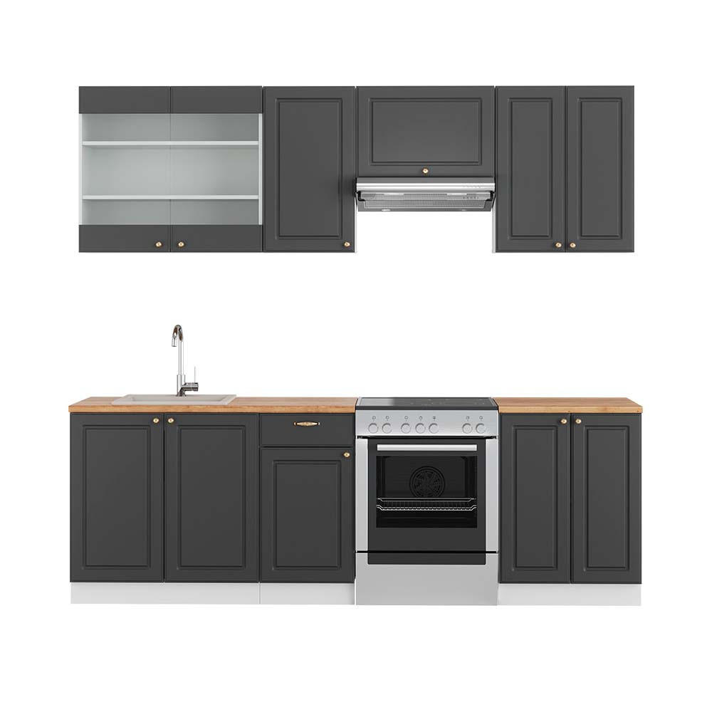 KÜCHENZEILE Fame-Line Anthrazit-Gold/Weiß 240 cm, AP Eiche - Anthrazit/Weiß, Holzwerkstoff (240/81.6/60cm) - Vicco
