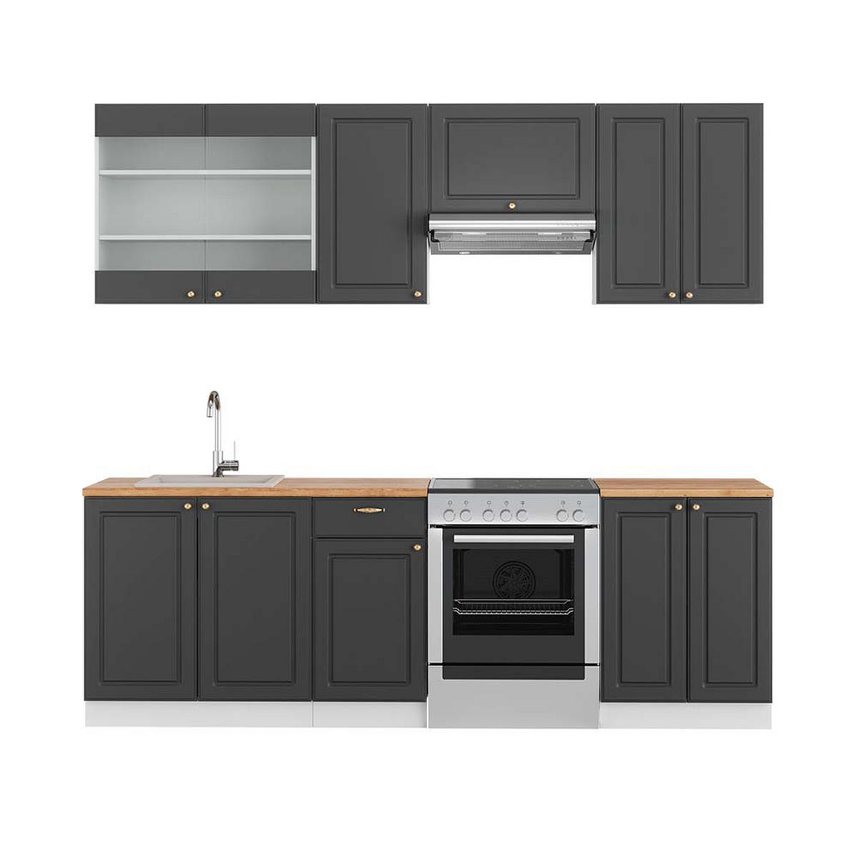 KÜCHENZEILE Fame-Line Anthrazit-Gold/Weiß 240 cm, AP Eiche - Anthrazit/Weiß, Holzwerkstoff (240/81.6/60cm) - Vicco