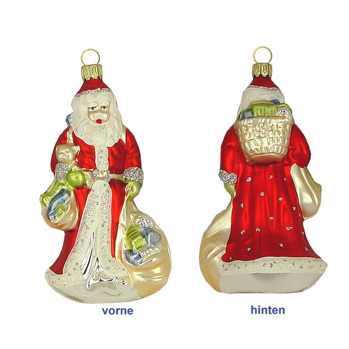 CHRISTBAUMSCHMUCK Weihnachtsmann mit Korb und Säcken Hologlimmer 13 cm - Multicolor, Metall (0.1/13/0.1cm)