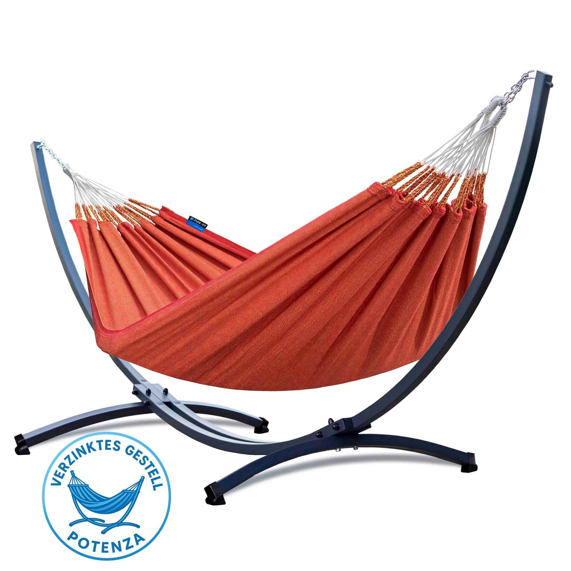 HÄNGEMATTE mit Verzinktem Gestell, 2 Personen, XL, 140 kg, Metall, Medelin Chili, einfache Montage - Rot, Metall (370/130/120cm) - Potenza