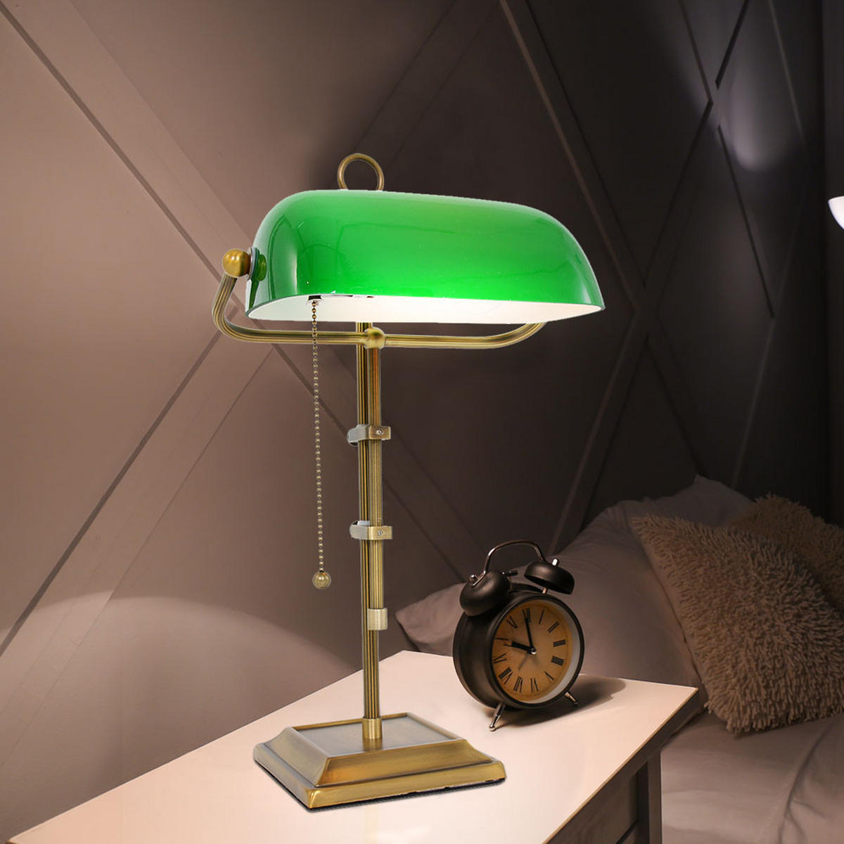 LED SCHREIBTISCHLAMPE Bronze Grün - Weiß, Metall (26.5/25/56cm)