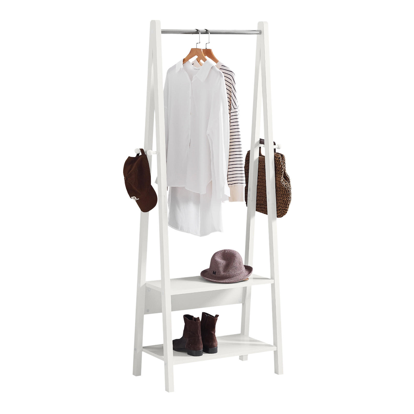 SoBuy STOJACÍ VĚŠÁK se 2 policemi Bílá 66x39x180cm Minimalistický