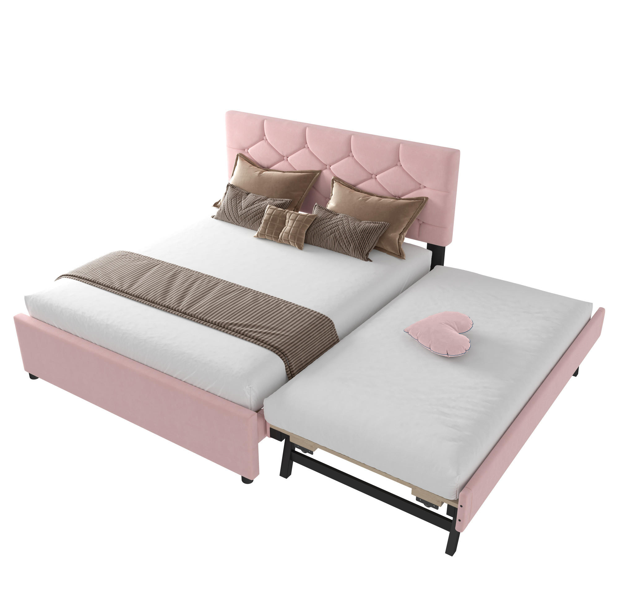 POLSTERBETT 140/200 cm in Rosa aus Samt mit Rollbett und Lattenrost - Rosa, Textil (140/200cm) - Flora Grace