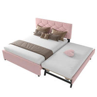 POLSTERBETT 140/200 cm in Rosa aus Samt mit Rollbett und Lattenrost - Rosa, Textil (140/200cm) - Flora Grace