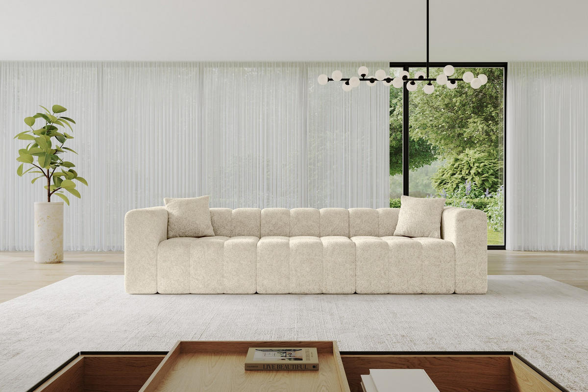 POHOVKA 3-MÍSTNÁ DONY-3 315x90x71 cm Krémová Žinylka - černá/krémová, kompozitní dřevo/textil (315/71/90cm) - ALTDECOR