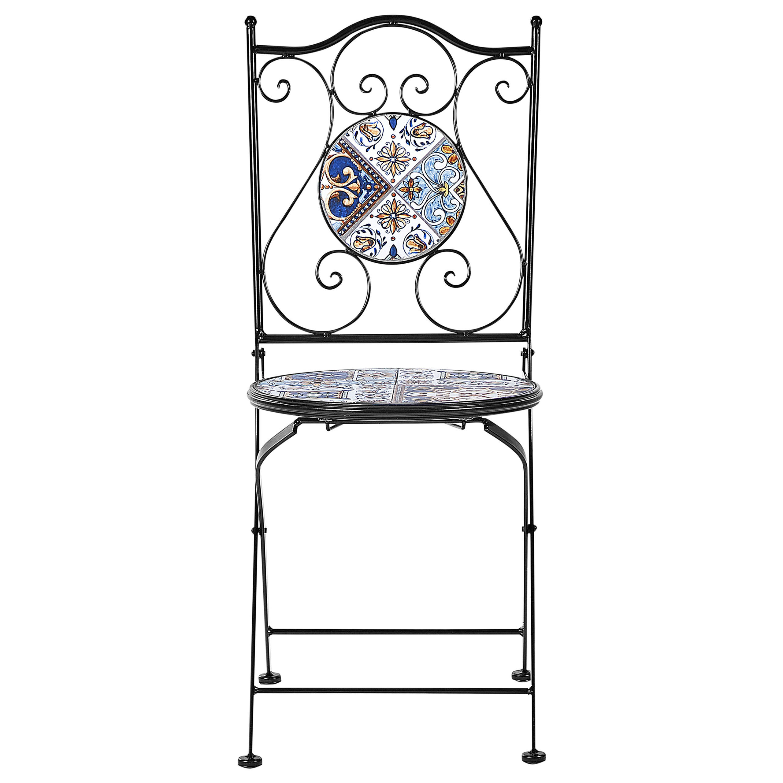 GARTENSTUHL 2er-Set Metall Schwarz Civita - Blau/Schwarz, Metall (40/90/45cm) - Beliani