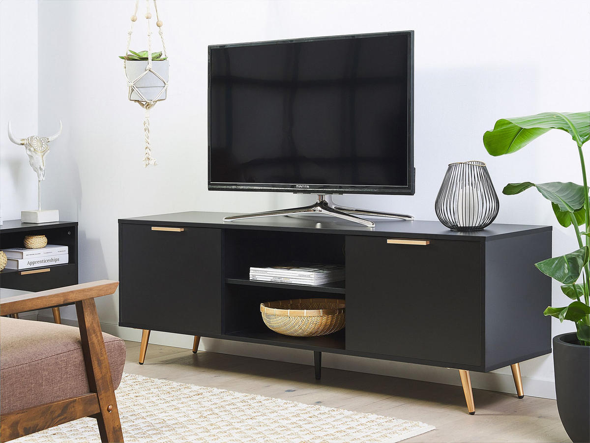TV-MÖBEL Schwarz, Gold INDIO 40/166/57 cm - Schwarz, Holzwerkstoff (166/57/40cm) - Beliani