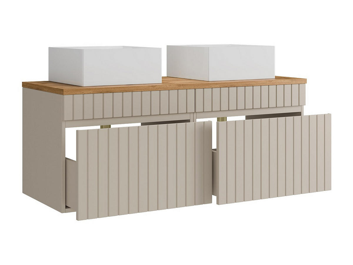 DOPPELWASCHTISCH - 120 cm x 46 cm - Holz, Platte - Beige - SATARA - Beige, Holz (120/46/46cm) - Vente-Unique