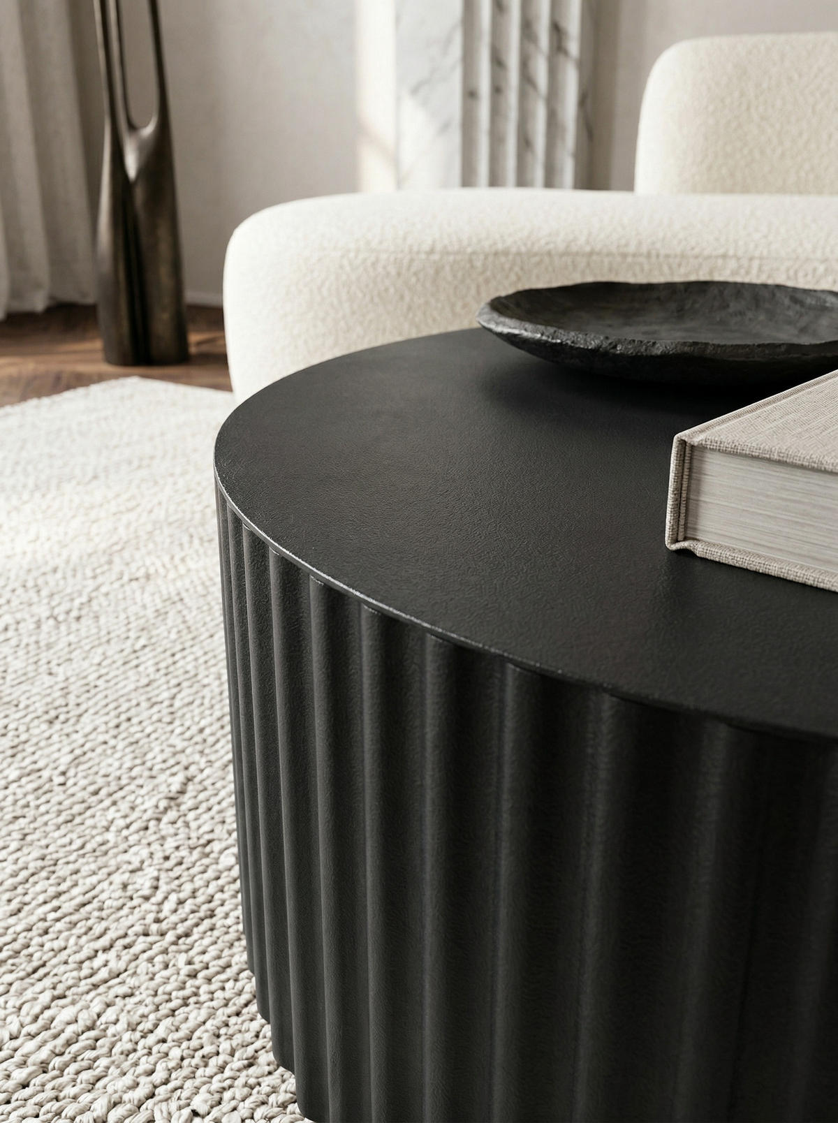 SOFATISCH Rund, Schwarz Metall, Wellenmuster, Maße 67x67x31 cm - Schwarz, Metall (67/67/31cm) - KADIMA DESIGN