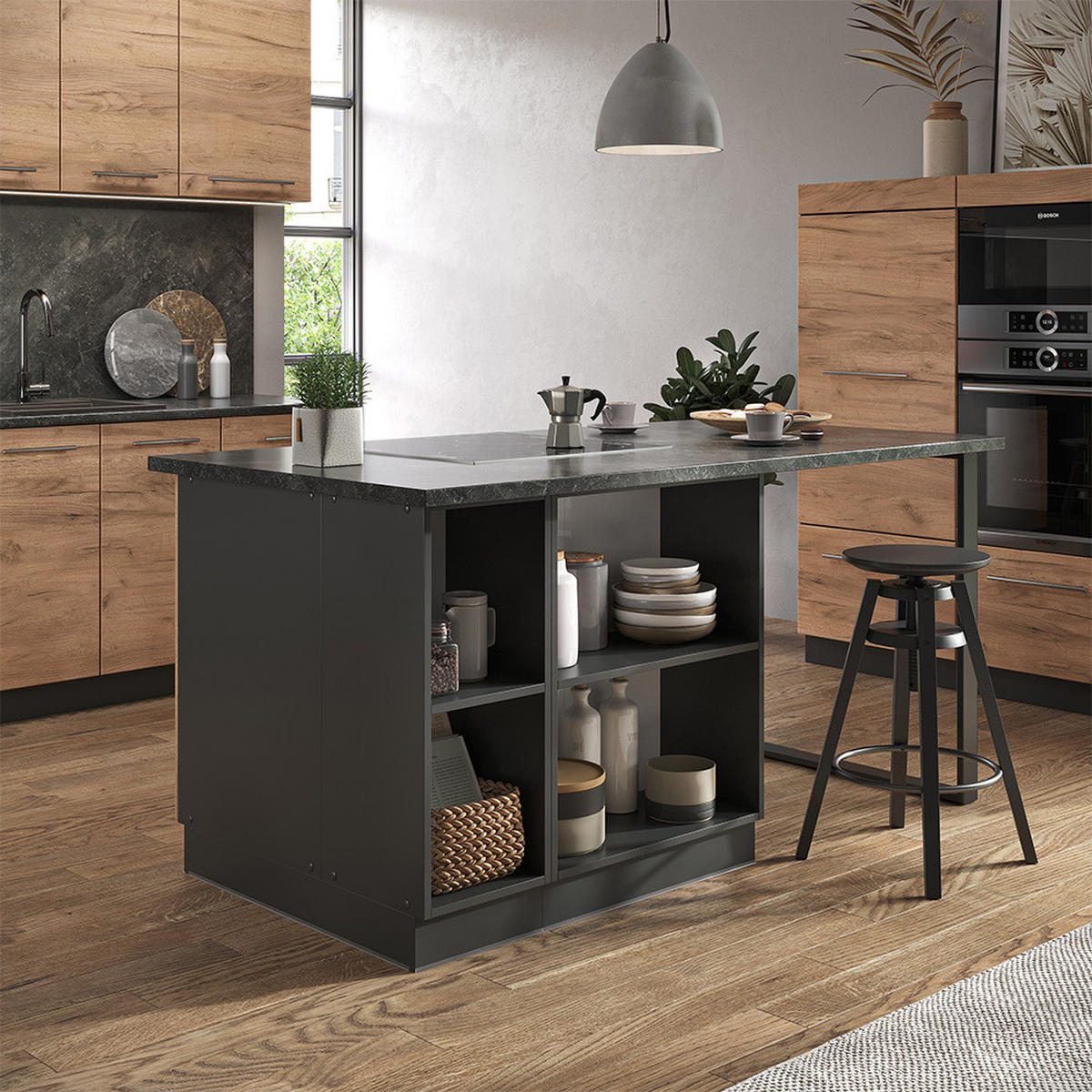 KÜCHENINSEL Fame-Line Goldkraft Eiche/Anthrazit 90 cm mit Schublade ohne AP - Honigeiche/Anthrazit, Holzwerkstoff (90/82/60cm) - Vicco