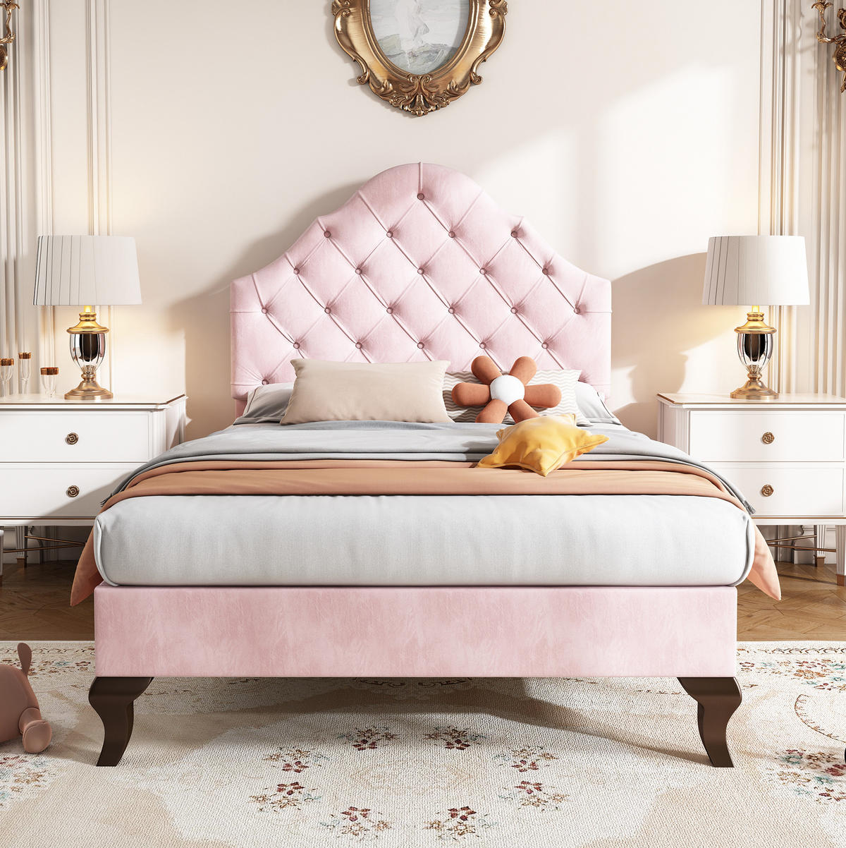 POLSTERBETT mit verstellbarem Kopfteil 90x200 cm Samt Rosa - Pink, Metall (90/200cm) - Beauniv