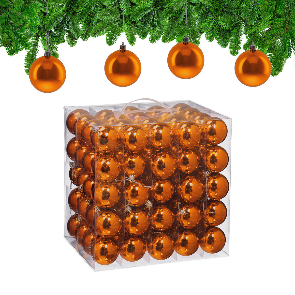 100XWEIHNACHTSKUGELN - Orange, Kunststoff (6/7/6cm) - Relaxdays