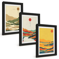 BILDER SET 3er Set - 20x30 cm Schwarzer Rahmen - Farbenfrohe Muster der Japandi-Flussberge - Schwarz, Kunststoff (20/30cm) - TULUP
