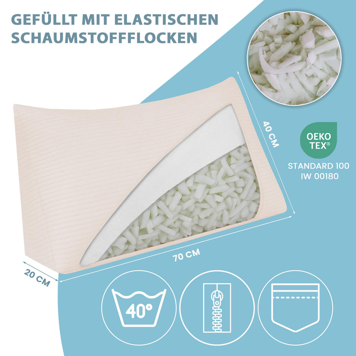 KEILKISSEN Vanilla Ice, 70/40/20 cm, Cord - Creme, Textil (70/20cm) - Dreamroots
