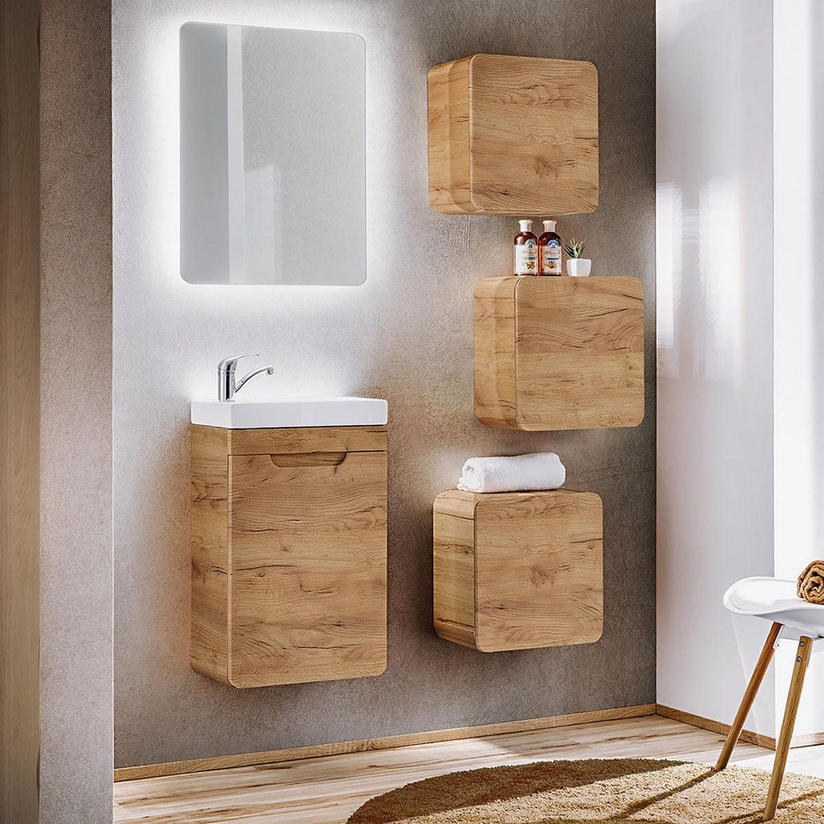 BADMÖBEL-SET 5-TLG. Luton-56 - Braun, Holzwerkstoff (95/195/22cm) - Lomado