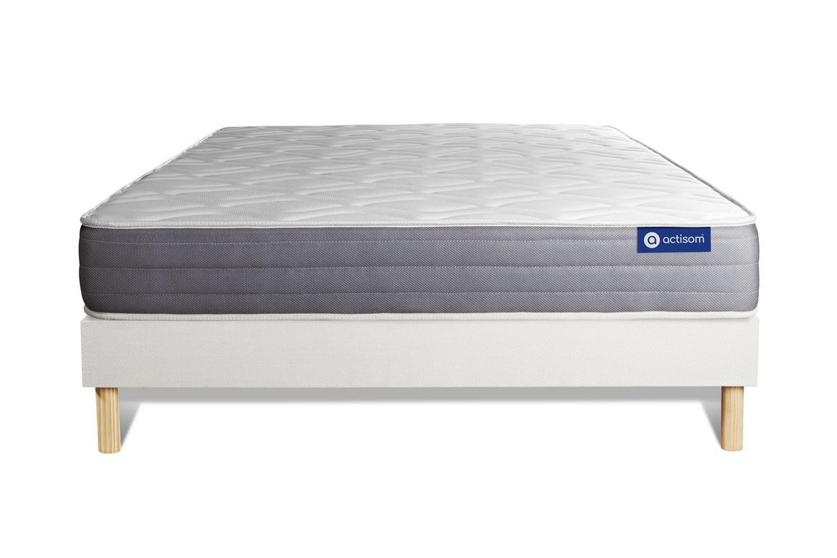 BETT Actiflex dream Taschenfederkern und Memory-Schaum 160 x 195 cm h1 - Kit Bettgestell Weiß - Beige/Weiß, Holz (160/195cm) - ACTISOM