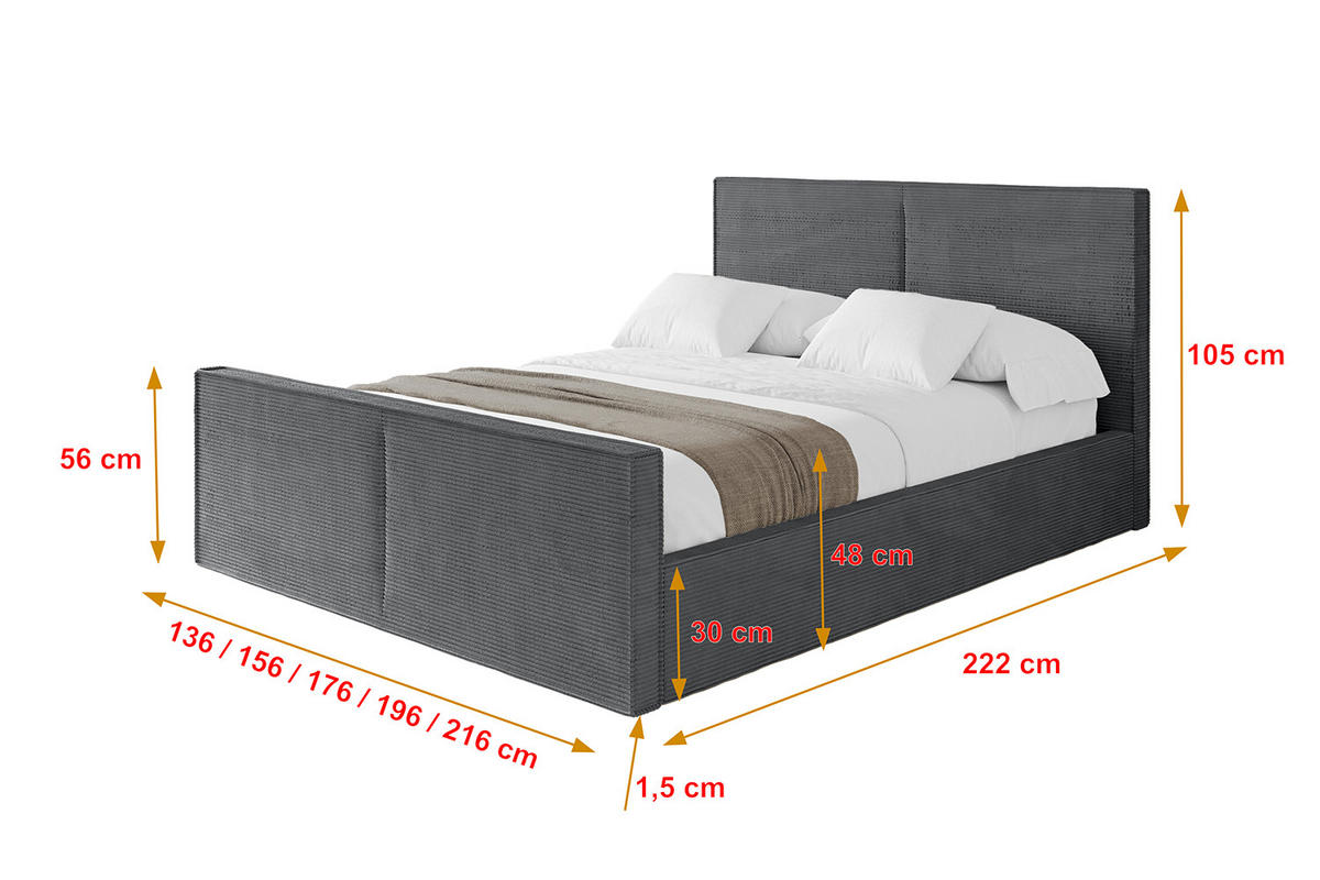 POLSTERBETT mit Bettkasten, Fußteil und Lattenrost, Boxbett ohne Matratze - EMMI-Z 180x200 Dunkelgrau - Anthrazit, Holzwerkstoff/Textil (180/200cm) - ALTDECOR