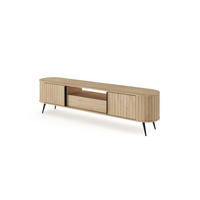 RTV-SCHRANK Rivo Eiche Cremona, TV-Tisch mit Schubladen und geriffelten Fronten - Eichefarben/Schwarz, Holzwerkstoff/Metall (196/51/40cm) - Bettso