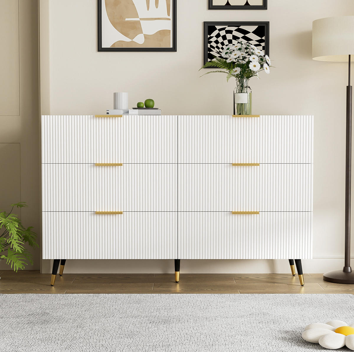 SIDEBOARD mit 6 Schubladen 120 x 40 x 77 cm Weiß - Weiß, Holzwerkstoff (120/77/40cm) - Meubliv