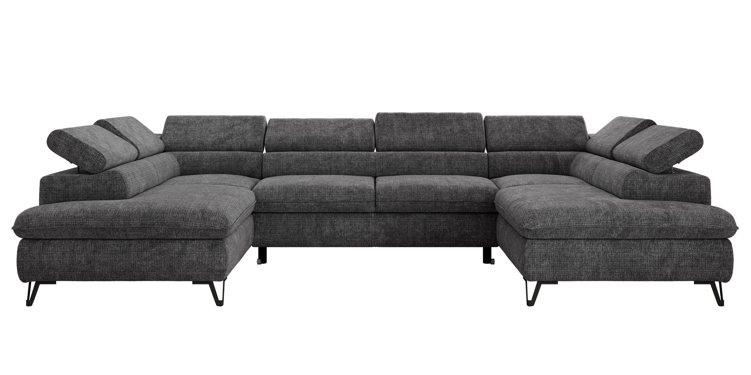 WOHNLANDSCHAFT PABLO U Schenille grob gewebt Grau - Schwarz/Grau, Textil/Metall (346/76/208cm) - MKS