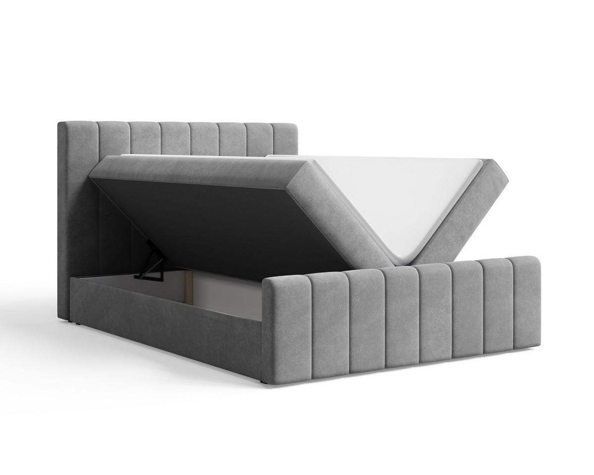 BOXBETT 01 BIS 180 x 200 cm - Manila - Modernes Polsterbett mit Bettkasten inkl. PU-Schaum-Topper und Federmechanismus - Dunkelgrau, Holz (180/200cm) - ROYAL24_MARKT
