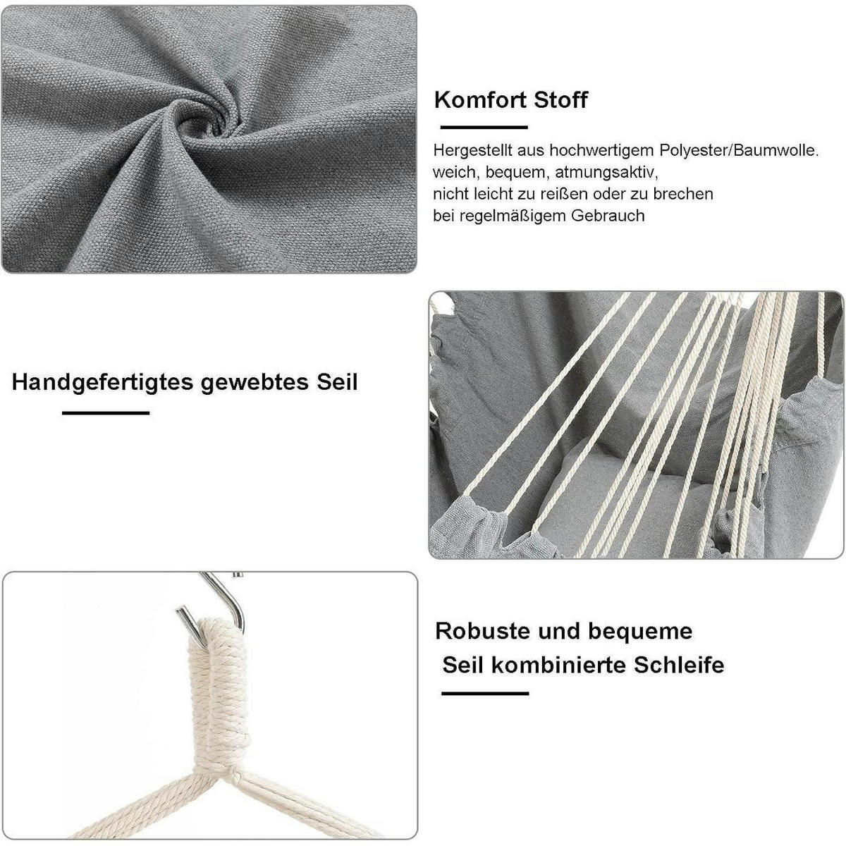 HÄNGESESSEL Grau mit Seitentasche und Kissen - Grau, Textil (130/1.5/100cm)