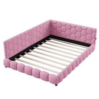 SCHLAFSOFA 140x200cm, Rosa, Lammwolle, mit LED-Lichtleiste und 2 USB-Anschlüssen, ohne Matratze - Rosa, Holz (140/200cm) - WoodenAura