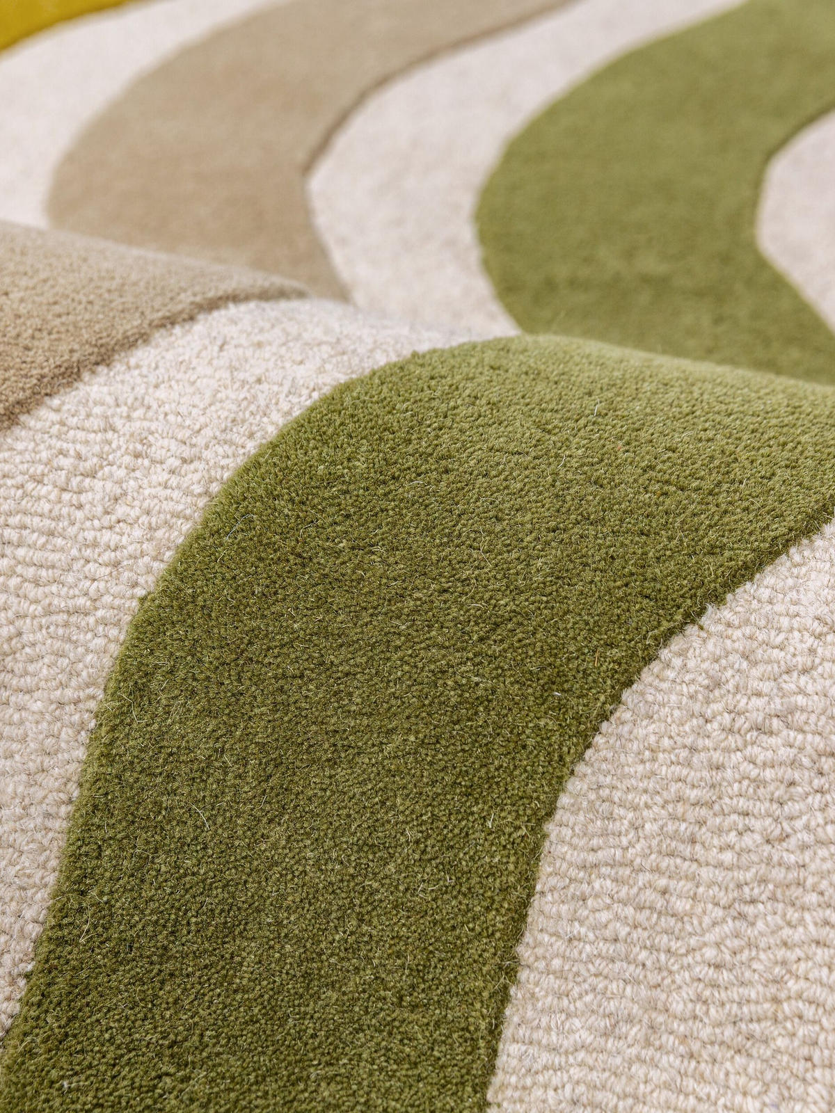 TEPPICH aus Wolle, handgetuftet, MONNOW, in Erdtöne-Grün, Wellenstreifen, 140 x 200 cm - Grün, Textil (140/200cm) - KADIMA DESIGN