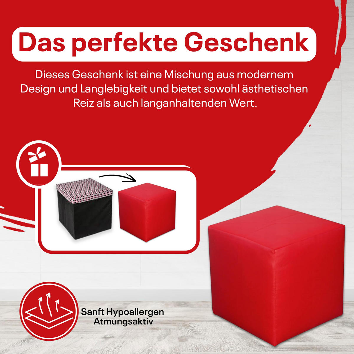 SITZWÜRFEL 40 x 40 x 40 cm Rot aus Kunstleder mit Holzwerkstoffrahmen - Rot, Leder (40/40/40cm) - Best For Home