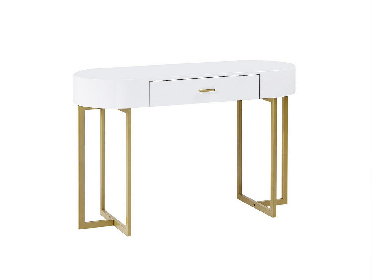 KONSOLENSCHREIBTISCH mit 1 Schublade - MDF lackiert & Metall - Weiß & Goldfarben - TORELI II - Weiß, Holz (45/120/76cm) - Pascal Morabito
