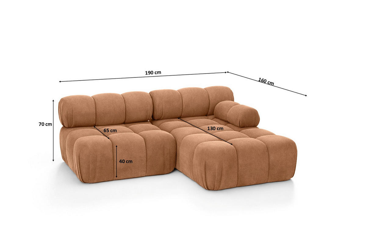 ECKSOFA L-Form Mini II Modular, Veloursstoff Salvador, Dunkelbeige, Rechts, Selia - Beige, Holz (190/160cm) - Kaiser Möbel