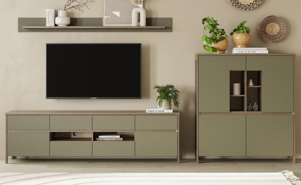 WANDBOARD Salbei grün, Eiche 180 cm, Wandregal skandinavisch - Eichefarben/Salbeigrün, Holzwerkstoff/Metall (180/17/17cm) - Furn.Design