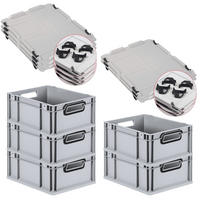 EUROBOX 5x NextGen Color mit Auflagedeckel 17x30x40 cm 16 Liter Grau Griffe schwarz offen - Schwarz/Grau, Kunststoff (30/17/40cm) - PROREGAL