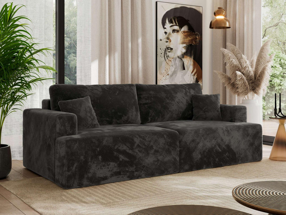 4-SITZER SOFA VIRELLA Dunkelgrau Plüsch - Dunkelgrau/Schwarz, Textil (240/88/115cm) - MKS