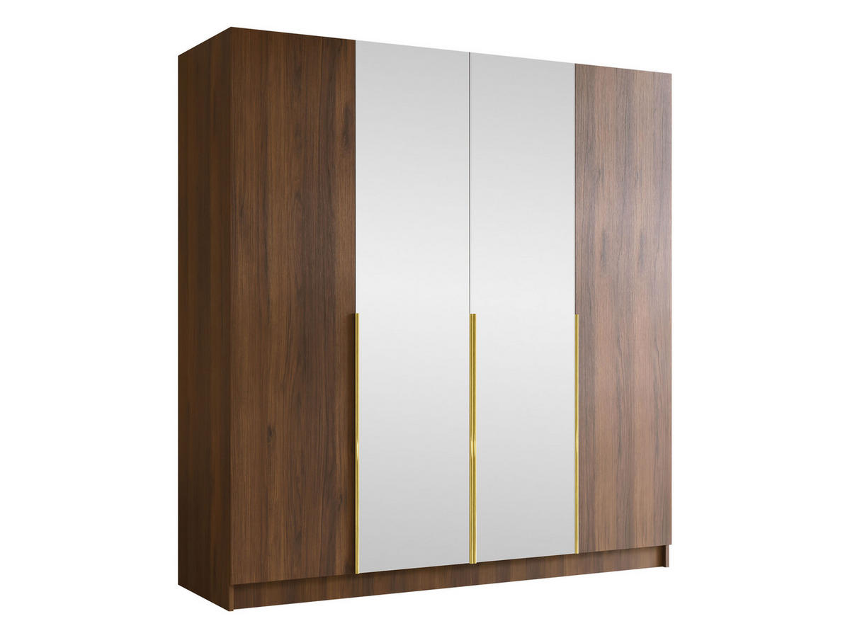 KLEIDERSCHRANK Santi II - Goldfarben/Nussbaumfarben, Holzwerkstoff/Metall (200/215/58cm) - MIRJAN24