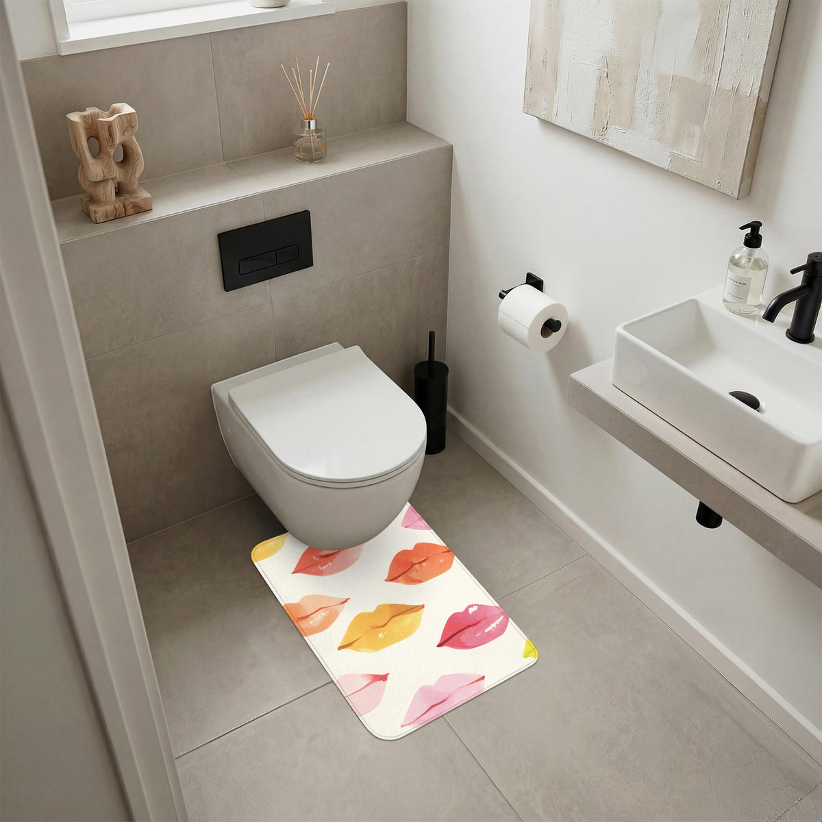 WC PŘEDLOŽKA Rty - barevné - lesklé 40x60 cm - růžová, textil/plast (40/1cm) - OnlyWow
