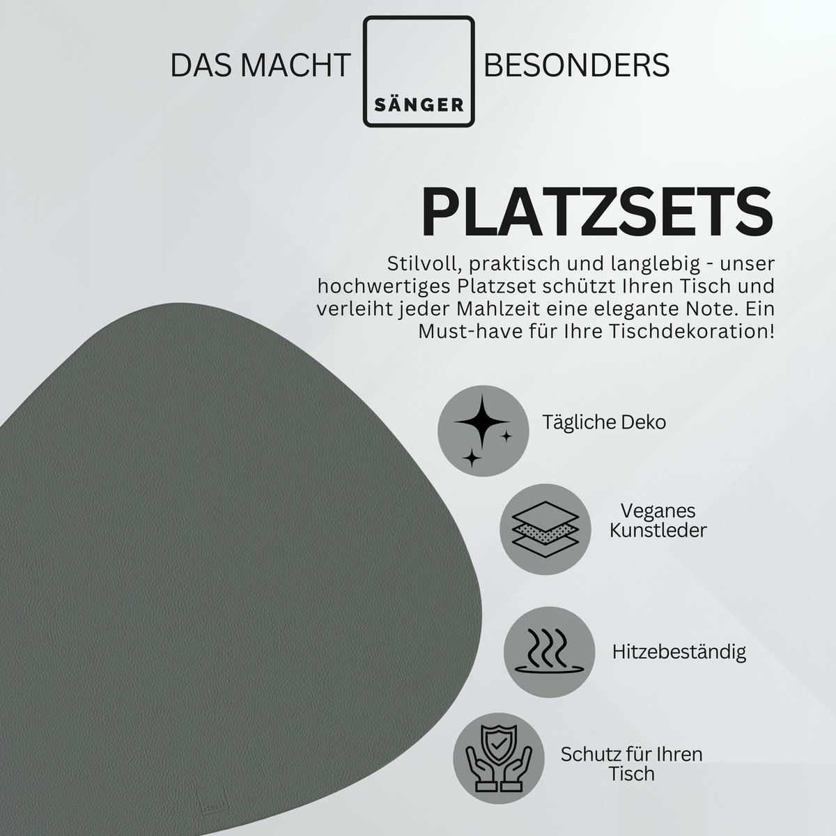 TISCHSET - Kunstleder - Doppelseitig - Grau/Schwarz - Organisch - 44x37cm - 8 Stück - Grau, Kunststoff (44/37cm) - Sänger
