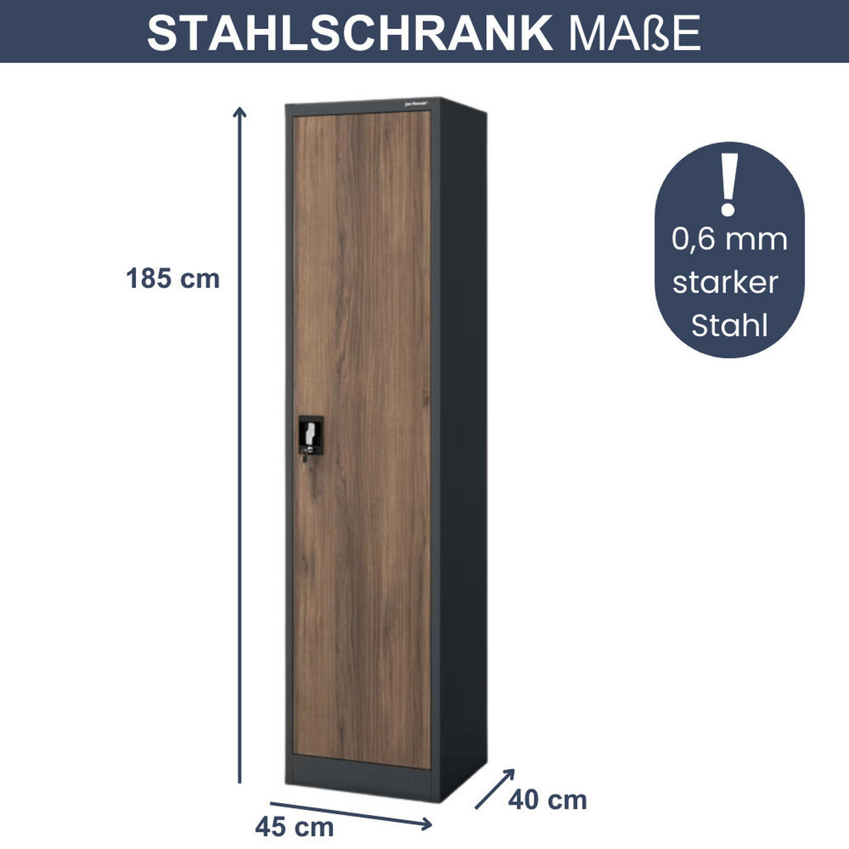 AKTENSCHRANK abschließbar KADO mit Flügeltüren 185x45x40cm Anthrazit-Nussbaum - Anthrazit, Metall (45/185/40cm) - DELUKE
